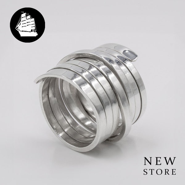 Simple Design Ring For Ladies, Cute Silver Ring For Women, Sterling Silver Handmade In Mexico Taxco Big Chunky Spiral Wire Wrap Gift For Her