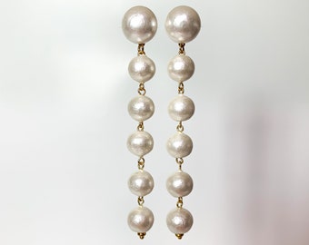 BETTINE PERLEAIRE - Drop Vegan Pearl Earrings - Long Pearl Earrings - Wedding Earrings - Bridal Earrings FEATHERWEIGHT Statement Earrings