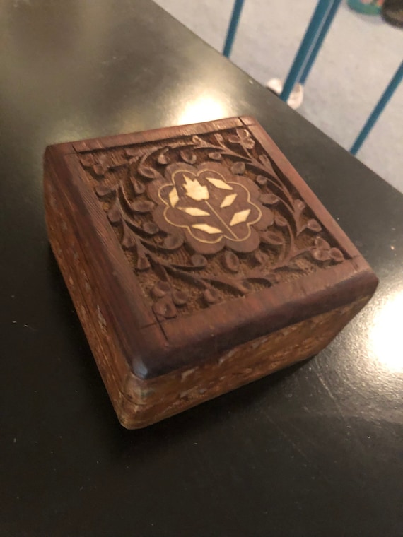 Vintage Wooden Hand Carved Jewelry Box