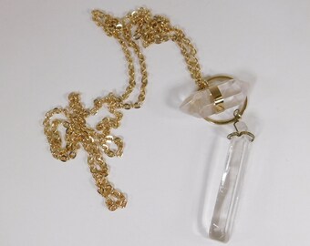 Crystal pendant necklace long 31" gold tone over the head chain