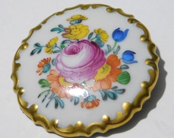 Brooch porcelain Rosenthal Germania hand painted flowers with gold trim