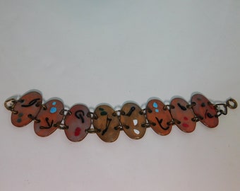 Copper enamel bracelet Art Deco style