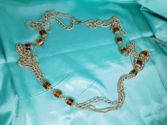 50" long necklace Sarah Coventry triple chain  wi… - image 1