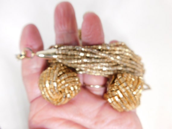 Vintage Multi strand gold beads with clip earrings - image 5