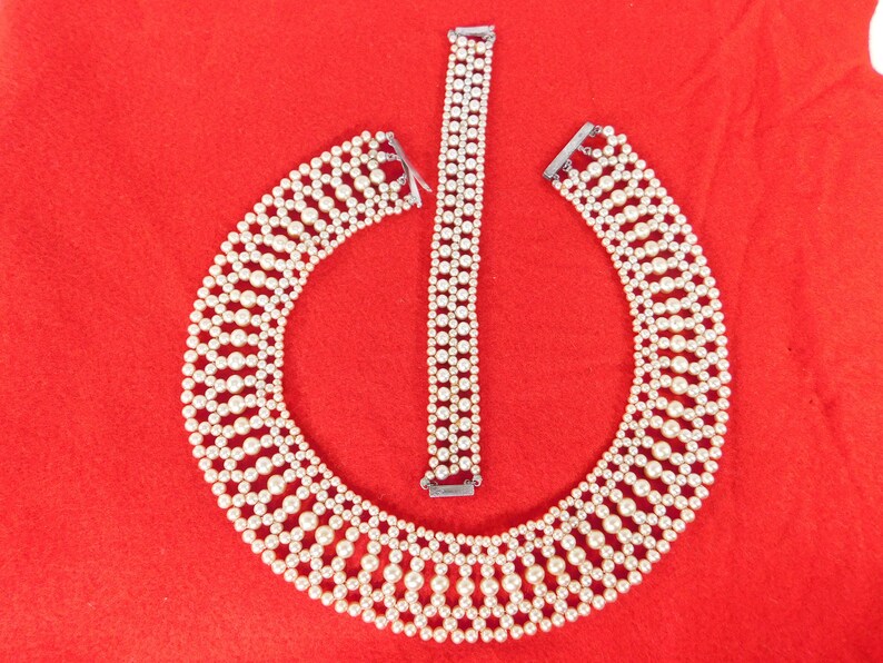 Antique faux pearl collar and Bracelet Art Deco sterling clasp