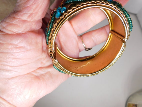 Bracelet spring clamp, blue green rhinestone and … - image 4