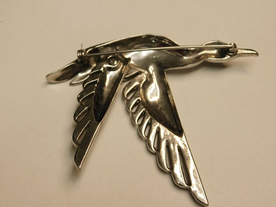 Brooch Flying Goose sterling screw holds back win… - image 9