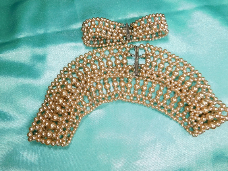 Antique faux pearl collar and Bracelet Art Deco sterling clasp