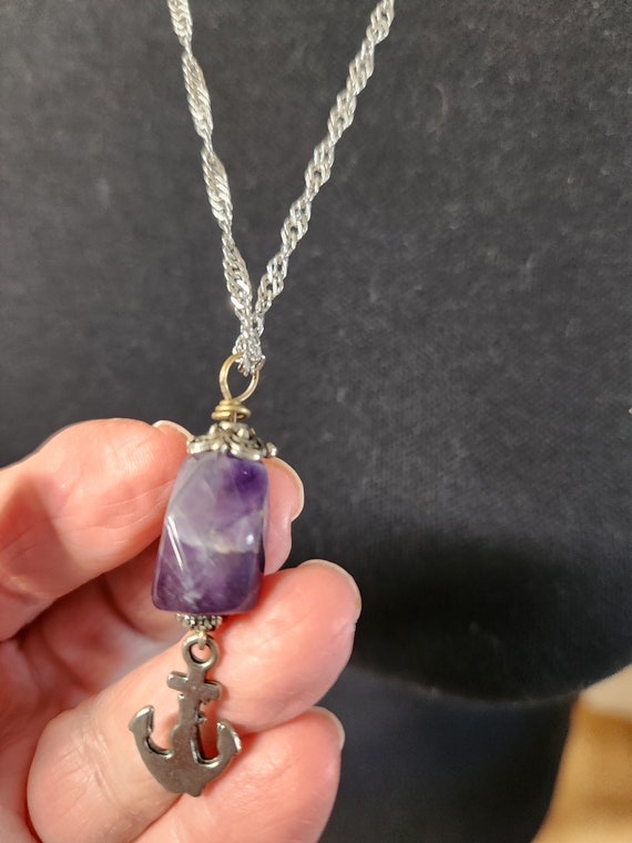 pendant necklace  amethyst  with anchor - image 3