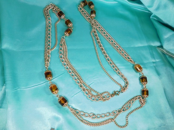 50" long necklace Sarah Coventry triple chain  wi… - image 2