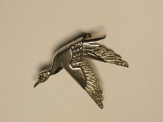 Brooch Flying Goose sterling screw holds back win… - image 5
