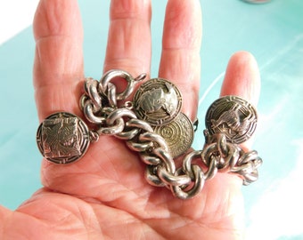 Mexican Vintage Charm Bracelet Sterling Silver With Peruvian Inca
