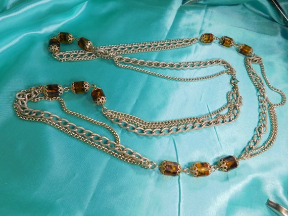 50" long necklace Sarah Coventry triple chain  wi… - image 3