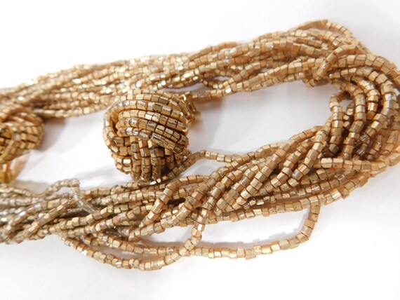Vintage Multi strand gold beads with clip earrings - image 3