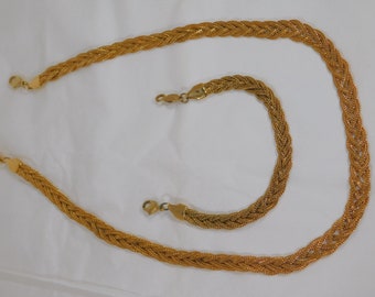 Napier set necklace bracelet gold tone braided/plaited signed lobster clasp