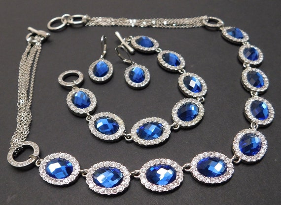 Jewelry 3 piece set deep blue and clear stones to… - image 7