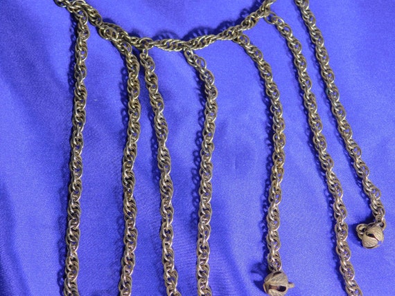 Bib style chains with bells necklace twisted gold… - image 4