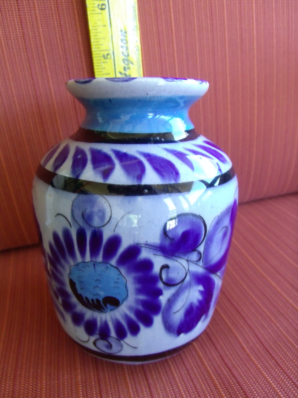 Blue hand painted ceramic pottery Mexican vase Etsy