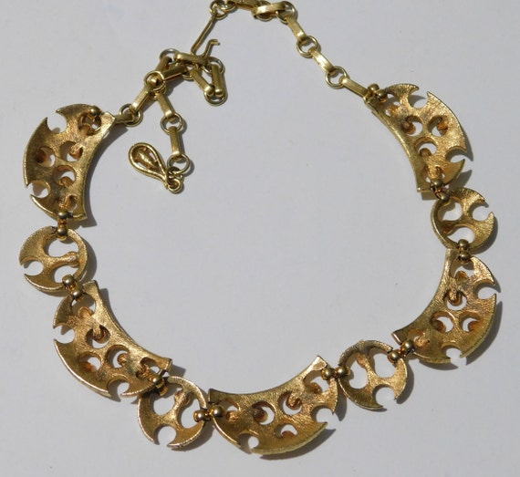 Coro necklace textured cut outs with balls gold t… - image 2