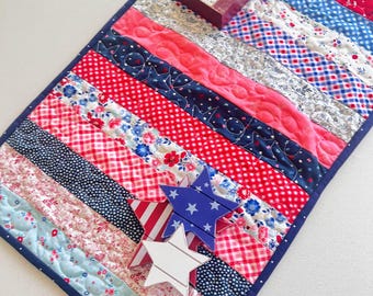 Handmade Quilted Patriotic Table Runner: Farmhouse Americana Decor