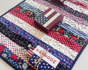 Handmade Patriotic Quilted Table Runner: Farmhouse Americana Decor