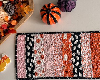 Halloween Quilted Table Runner, Handmade Spooky Table Decor, 30 x 12