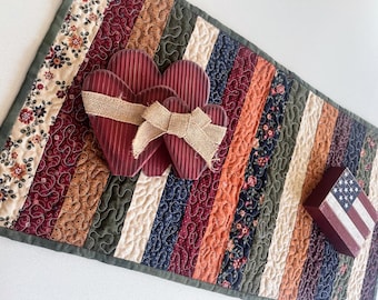 Rustic Quilted Table Runner: Americana Farmhouse Decor, Fall Colors