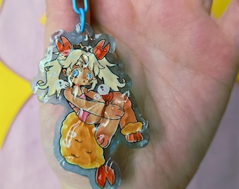 Watery tempura shrimp mermaid girl acrylic keychain