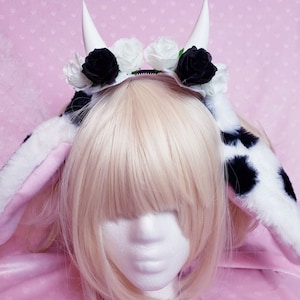 Cow Horn & Ears Headband | CUSTOMS AVAILABLE | Cosplay Horns | Cow Cosplay | Kawaii Cow | Flower Crown | Egirl