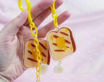 Llaveros kawaii de tostadas con mantequilla y huevos / llaveros de desayuno / llavero de comida kawaii / llavero de comida kawaii