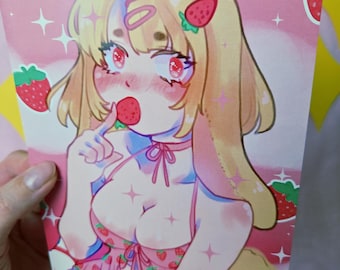 Strawberry lop bunny girl original print