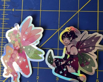 Holographic flower faerie girl stickers