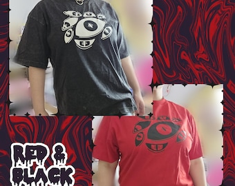 Demon Eyes Screen Printed Oversized Tees - Red & Black
