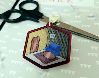 Liminal zone - The Backrooms double-sided red keychain