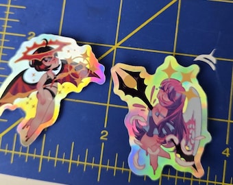 Holographic speared angel & devil vinyl stickers