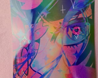 Holographic sakura girl A5 size print