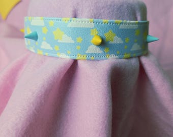 Kawaii blue skies printed pleather spiked choker
