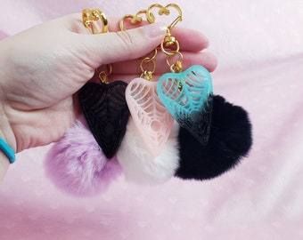 Creepy cute spider Ouija planchette resin keychains | Multiple colors | faux fur poofballs