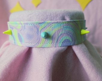 Pastel rainbow sherbet printed pleather choker w/ neon spikes
