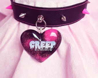Heart Choker Collar Pink Spiked Choker Black Pink CREEP Spiked