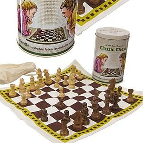 Classic Chess Set Fabric Board: Game in Tin