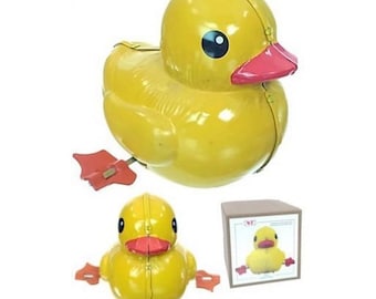 Yellow Duck Tin Toy - Windup Ducky Flipper Action