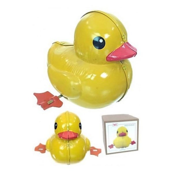 Yellow Duck Tin Toy - Windup Ducky Flipper Action