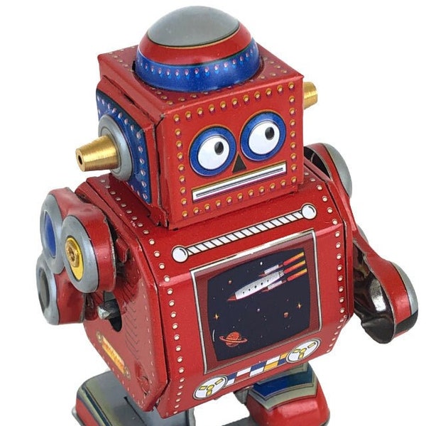 Red Robot Windup Mini Classic Tiny Tin Toy