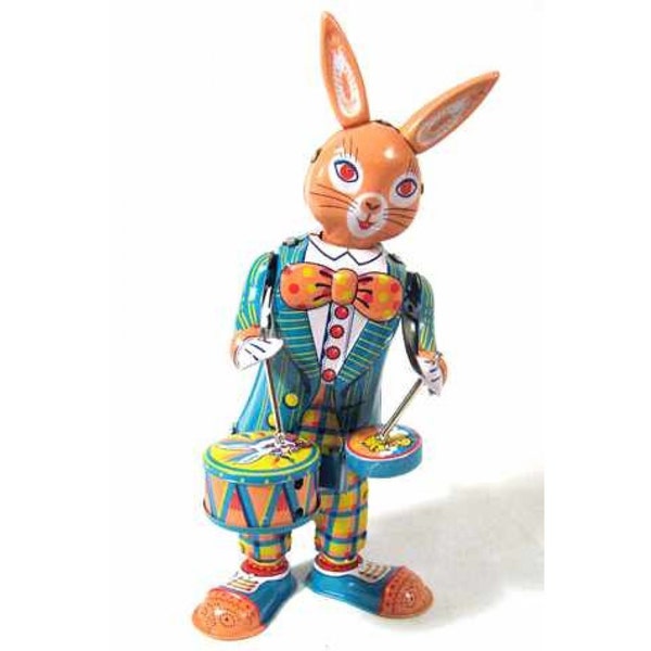 Easter Bunny Toy - Windup Vintage Tin Toy - Colorful Playful Collectible