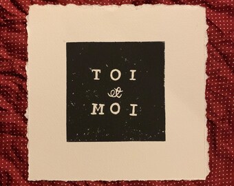 Toi et Moi Card (Handmade Lino Print for Valentine's Day, Anniversary, Couples, Weddings)