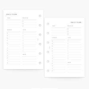 May include: Two blank daily planner pages with a simple design. The pages are divided into sections for today, schedule, to do, priorities, and notes. The pages are designed for a pocket-sized planner.