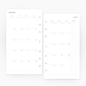 Puede incluir: Insert de planificador blanco para 2026, con un calendario mensual de enero a la izquierda y una vista semanal con notas a la derecha. El inserto tiene agujeros pre-perforados para encuadernar. Dimensiones: 95 mm x 171 mm.