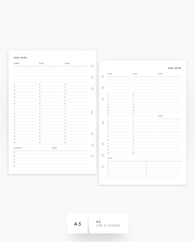 2026 Weekly Vertical Hourly Planner Inserts - PRINTED Planner Inserts ...