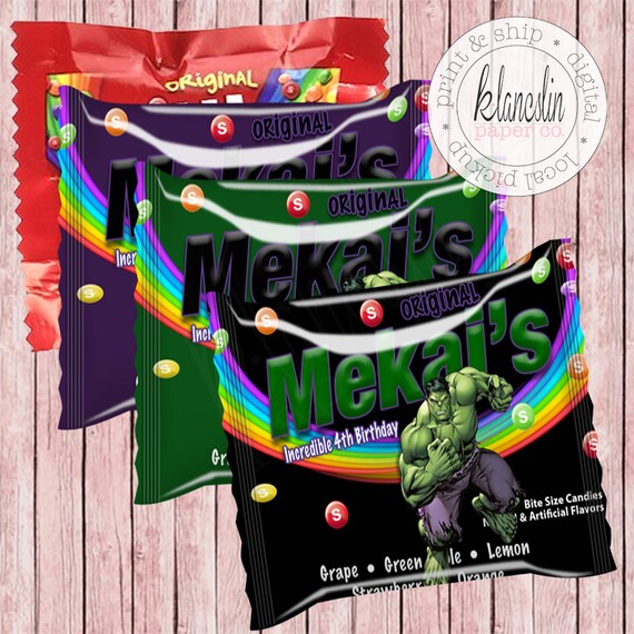 Incredible Hulk Skittles Hulk Labels Incredible Hulk Party Etsy